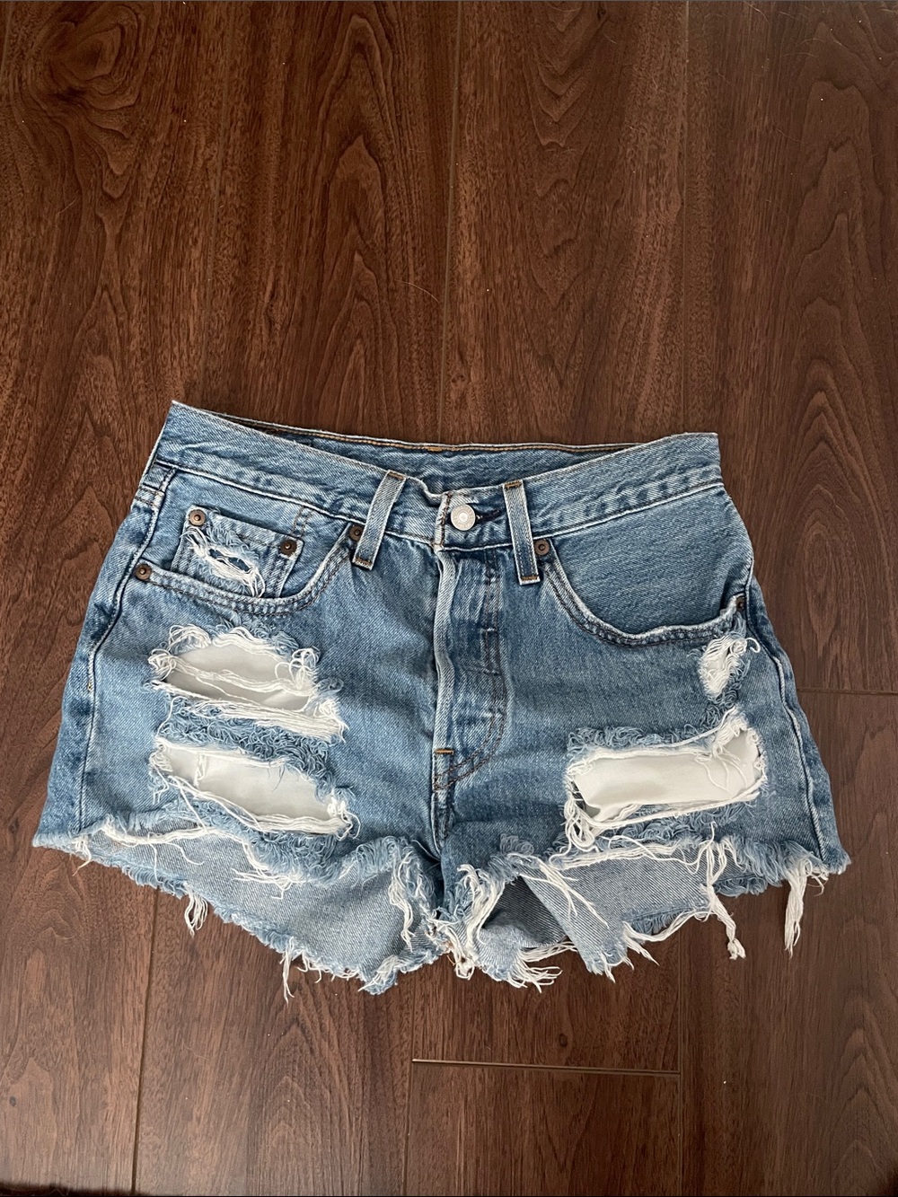 Distressed Light Blue Denim Levi’s Women’s Shorts